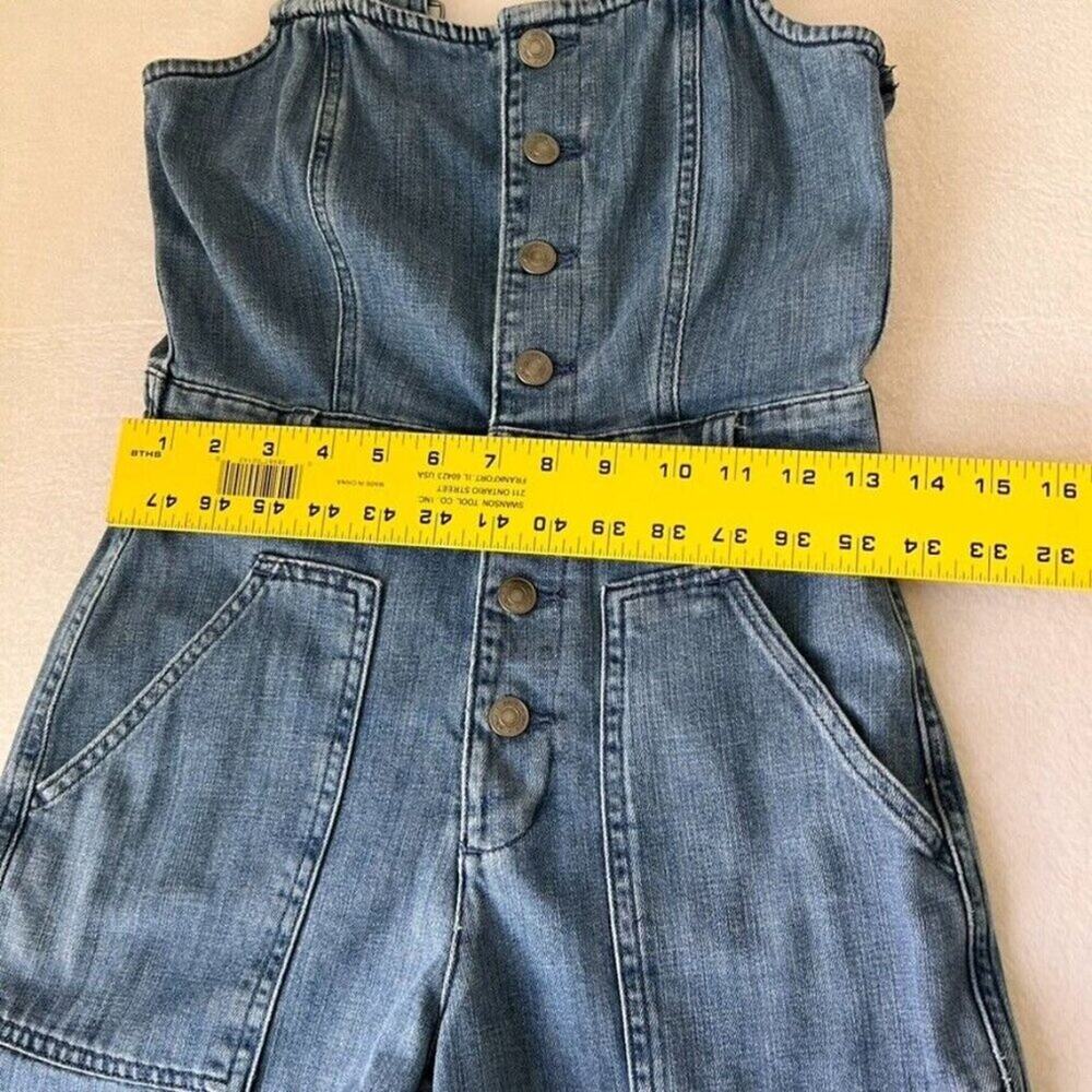 Aerie Overalls Womens XS Blue Button Front Kick Flare Denim Apron Bib - Picture 15 of 16